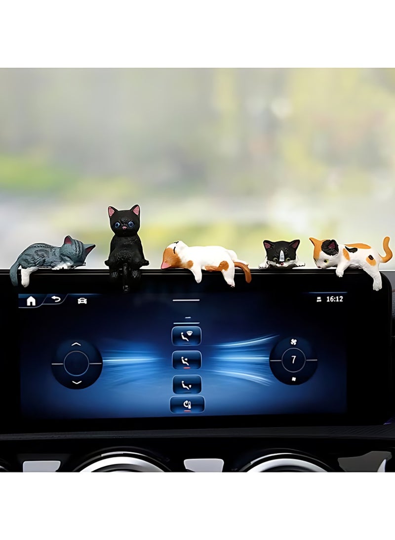 CLAVON Cat Car Interior Accessories Dashboard Decorations, Set of 5 Cute Car Dash Decor Rearview Mirror Ornament - Image 1